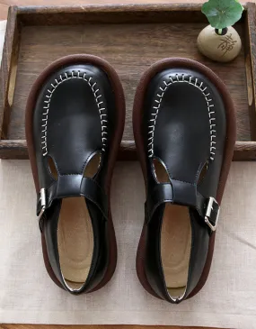 Spring Wide Head T-strap Comfortable Loafers