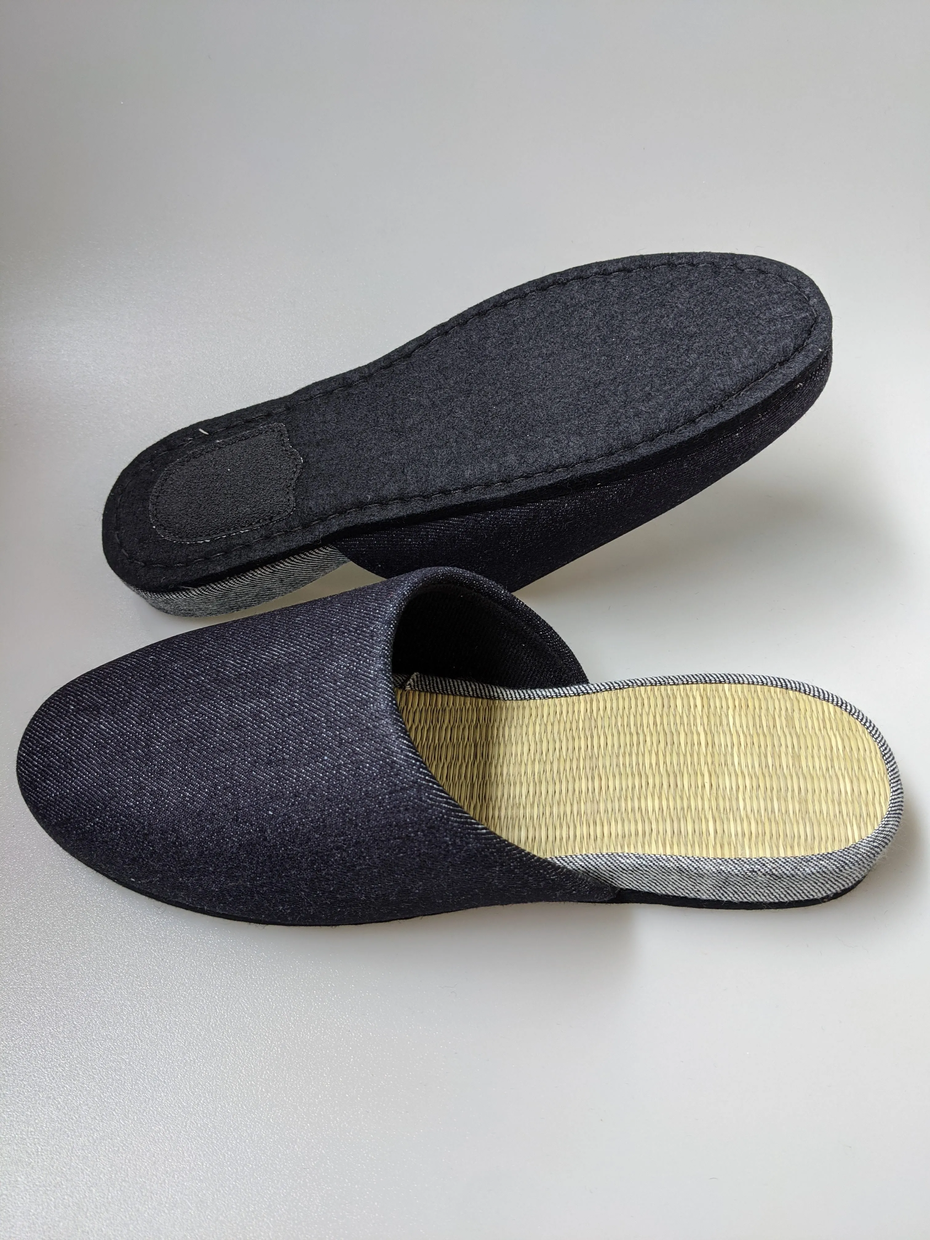 TATAMI Denim Slippers A-Type [Black Wool Felt Sole] / Simple [Denim Hiroshima]