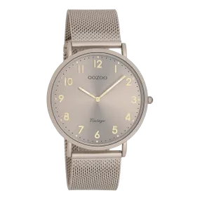 Taupe OOZOO watch with taupe metal mesh bracelet - C20380