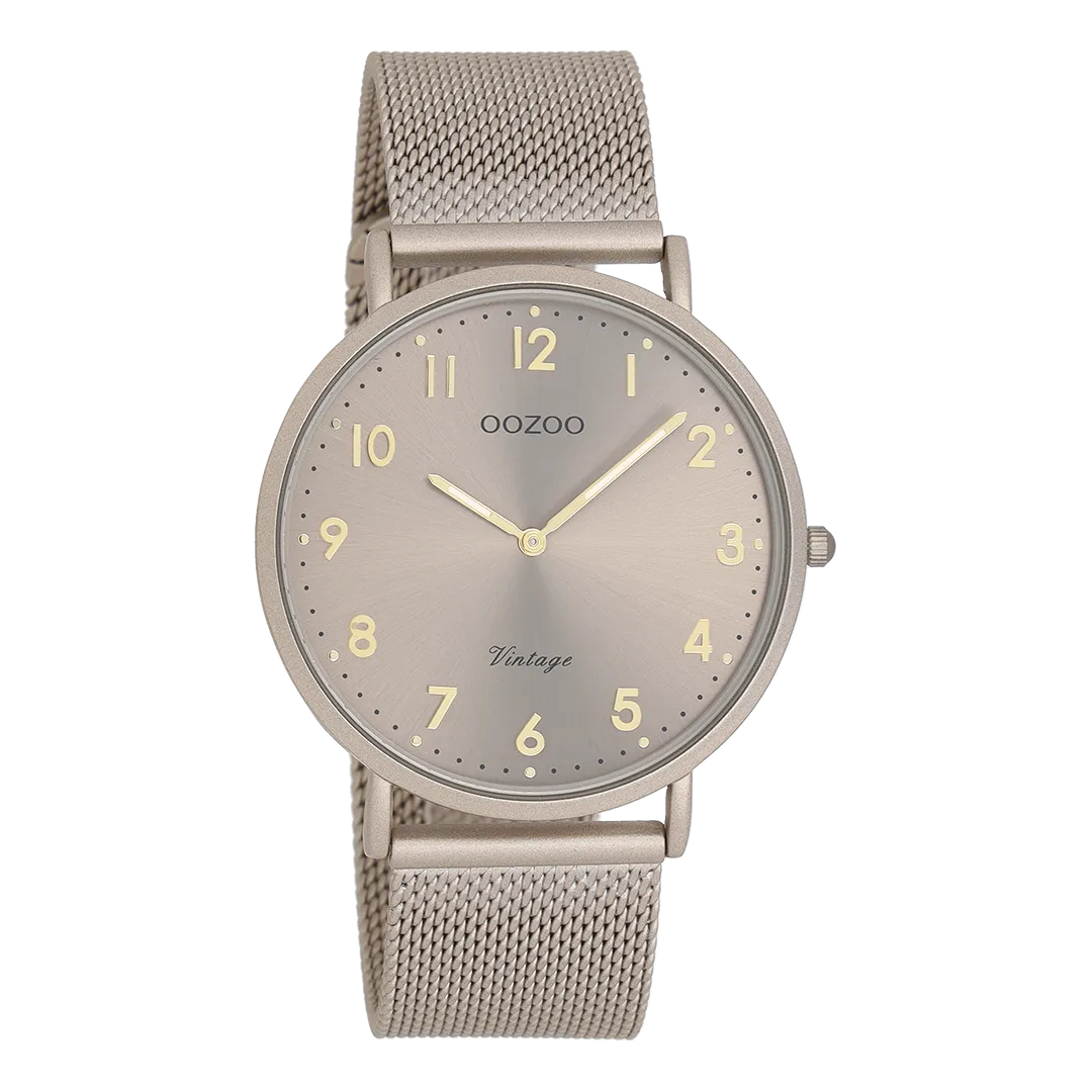 Taupe OOZOO watch with taupe metal mesh bracelet - C20380